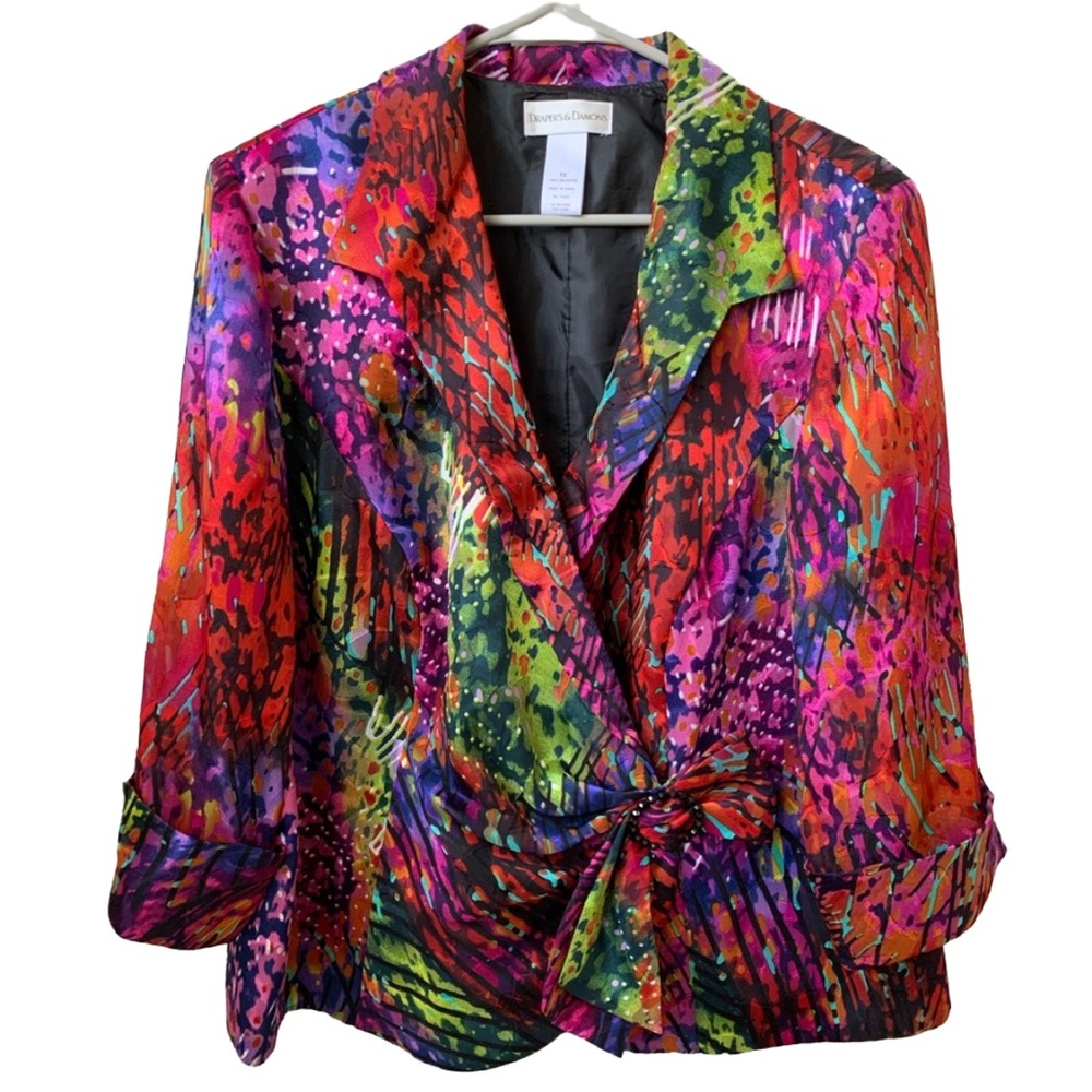 DRAPER & DAMONS Women’s 1/2 Cuffed Sleeves Lined Wrap Front Jacket Blazer